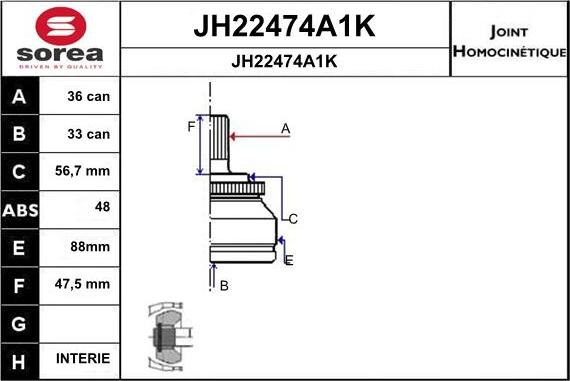 SNRA JH22474A1K - Шарнирный комплект, ШРУС, приводной вал avtokuzovplus.com.ua