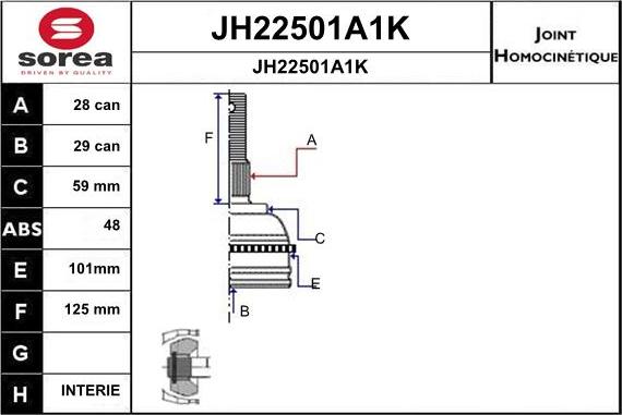 SNRA JH22501A1K - Шарнирный комплект, ШРУС, приводной вал avtokuzovplus.com.ua