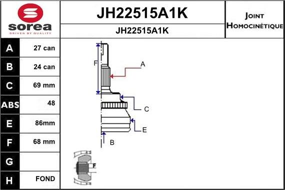 SNRA JH22515A1K - Шарнирный комплект, ШРУС, приводной вал avtokuzovplus.com.ua