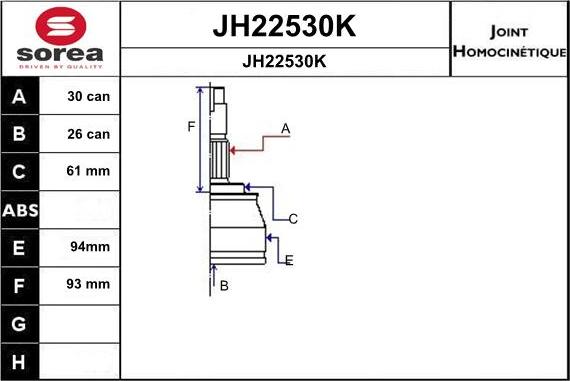 SNRA JH22530K - Шарнірний комплект, ШРУС, приводний вал autocars.com.ua