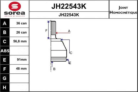 SNRA JH22543K - Шарнирный комплект, ШРУС, приводной вал avtokuzovplus.com.ua