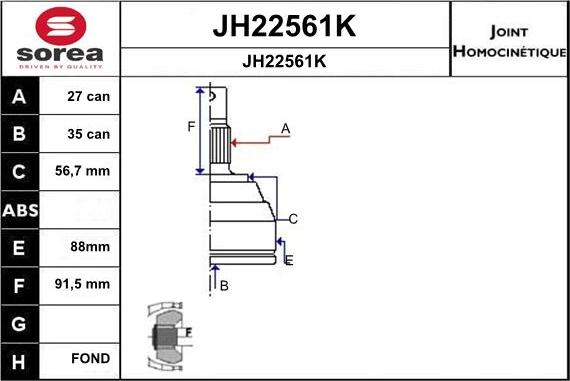 SNRA JH22561K - Шарнірний комплект, ШРУС, приводний вал autocars.com.ua