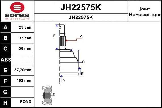 SNRA JH22575K - Шарнирный комплект, ШРУС, приводной вал avtokuzovplus.com.ua