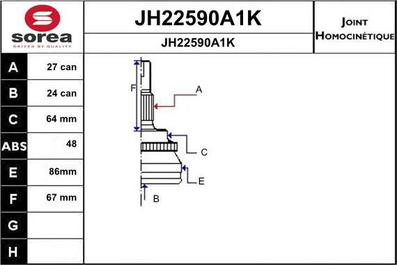 SNRA JH22590A1K - Шарнирный комплект, ШРУС, приводной вал avtokuzovplus.com.ua