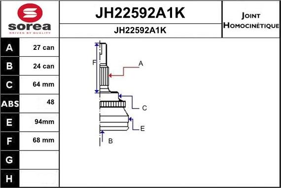 SNRA JH22592A1K - Шарнирный комплект, ШРУС, приводной вал avtokuzovplus.com.ua