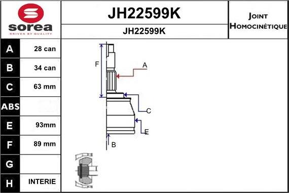 SNRA JH22599K - Шарнирный комплект, ШРУС, приводной вал avtokuzovplus.com.ua