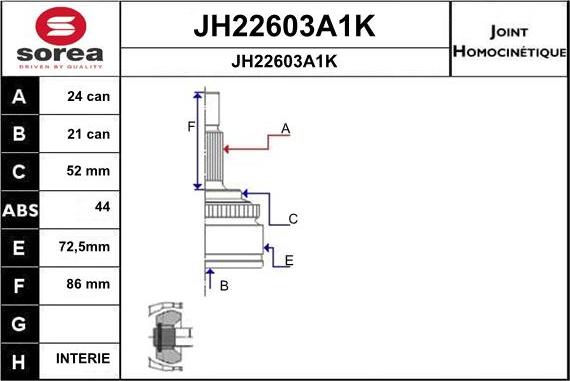 SNRA JH22603A1K - Шарнірний комплект, ШРУС, приводний вал autocars.com.ua