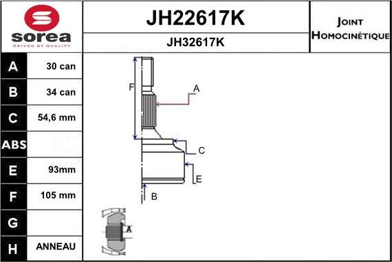 SNRA JH22617K - Шарнирный комплект, ШРУС, приводной вал avtokuzovplus.com.ua