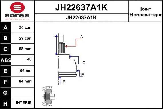 SNRA JH22637A1K - Шарнирный комплект, ШРУС, приводной вал avtokuzovplus.com.ua