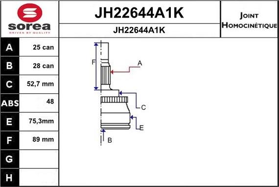 SNRA JH22644A1K - Шарнірний комплект, ШРУС, приводний вал autocars.com.ua