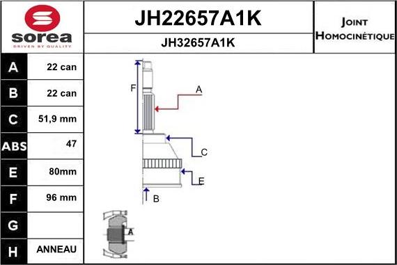 SNRA JH22657A1K - Шарнирный комплект, ШРУС, приводной вал autodnr.net