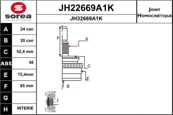 SNRA JH22669A1K - Шарнірний комплект, ШРУС, приводний вал autocars.com.ua