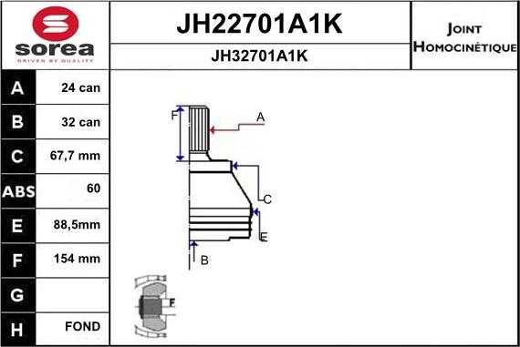 SNRA JH22701A1K - Шарнірний комплект, ШРУС, приводний вал autocars.com.ua