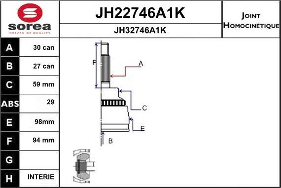 SNRA JH22746A1K - Шарнирный комплект, ШРУС, приводной вал avtokuzovplus.com.ua