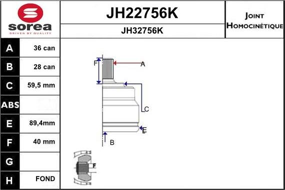 SNRA JH22756K - Шарнірний комплект, ШРУС, приводний вал autocars.com.ua