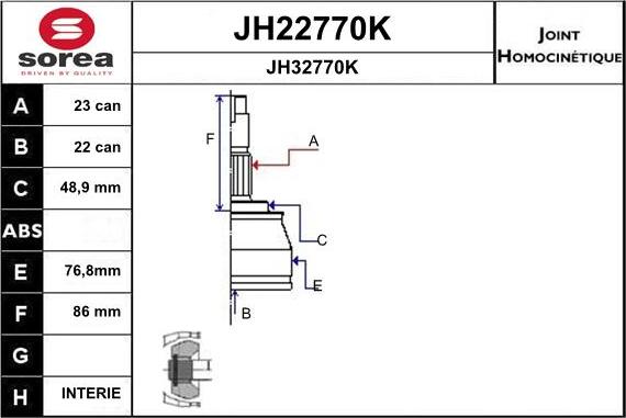 SNRA JH22770K - Шарнірний комплект, ШРУС, приводний вал autocars.com.ua