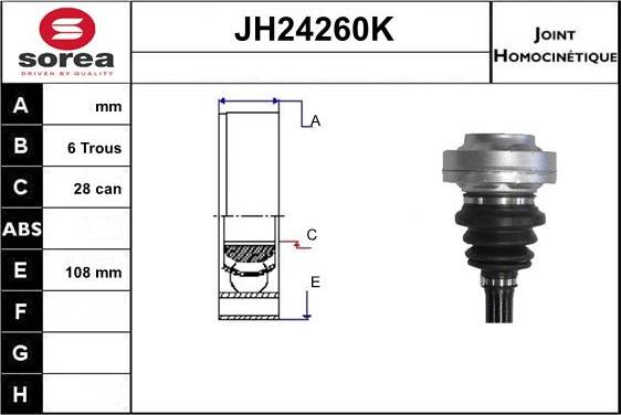 SNRA JH24260K - Шарнірний комплект, ШРУС, приводний вал autocars.com.ua