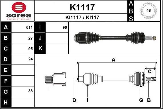 SNRA K1117 - Приводний вал autocars.com.ua