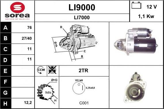 SNRA LI9000 - Стартер autocars.com.ua