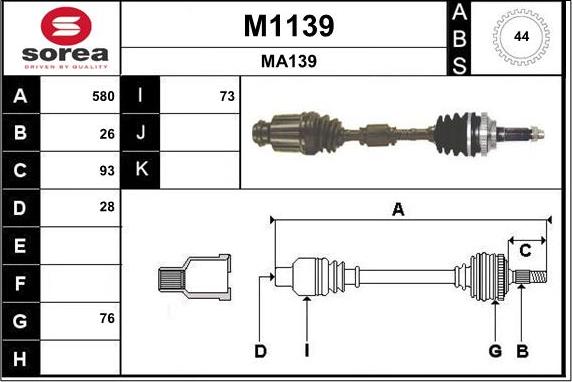 SNRA M1139 - Приводний вал autocars.com.ua