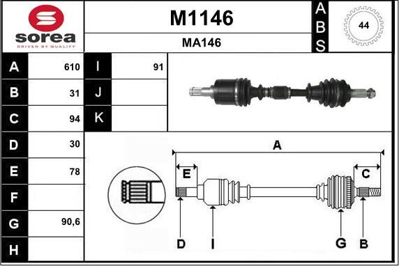 SNRA M1146 - Приводний вал autocars.com.ua