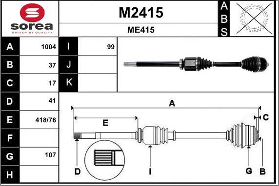 SNRA M2415 - Приводний вал autocars.com.ua