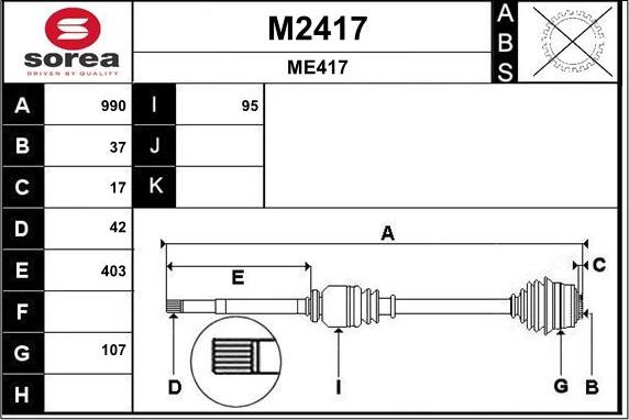 SNRA M2417 - Приводний вал autocars.com.ua