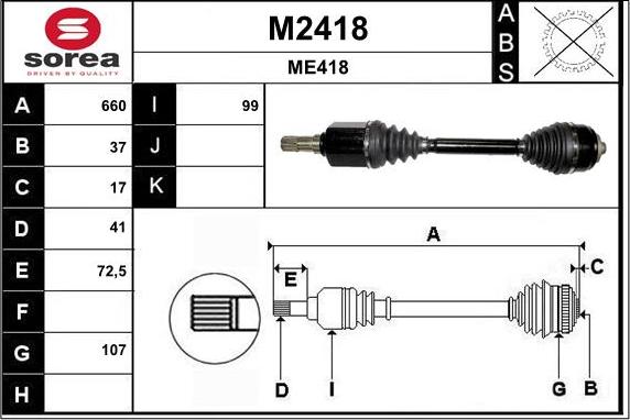 SNRA M2418 - Приводний вал autocars.com.ua