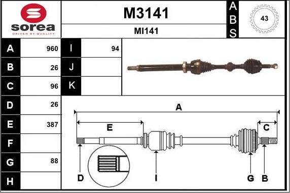 SNRA M3141 - Приводний вал autocars.com.ua