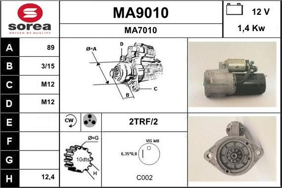 SNRA MA9010 - Стартер autocars.com.ua