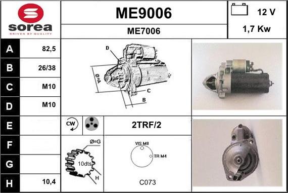 SNRA ME9006 - Стартер autocars.com.ua