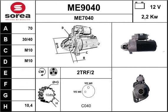 SNRA ME9040 - Стартер autocars.com.ua