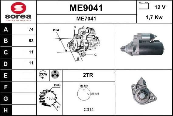 SNRA ME9041 - Стартер autocars.com.ua