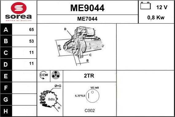 SNRA ME9044 - Стартер autocars.com.ua