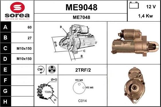 SNRA ME9048 - Стартер autocars.com.ua