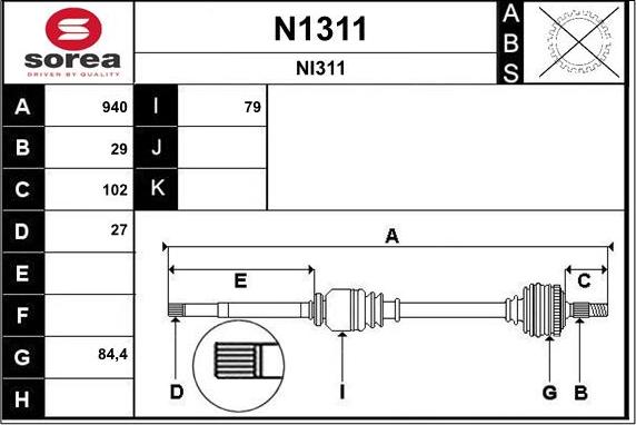 SNRA N1311 - Приводний вал autocars.com.ua