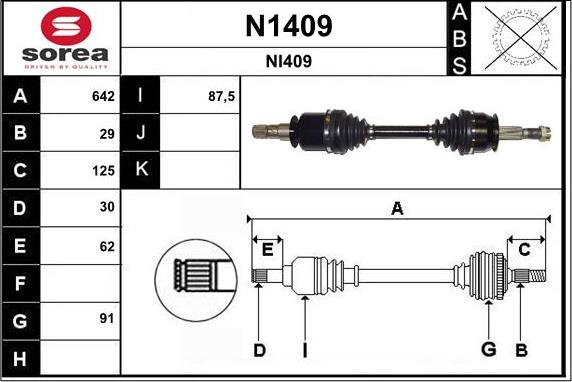 SNRA N1409 - Приводний вал autocars.com.ua