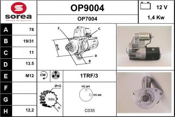 SNRA OP9004 - Стартер autocars.com.ua