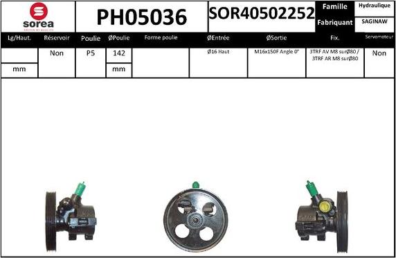 SNRA PH05036 - Гідравлічний насос, рульове управління, ГУР autocars.com.ua