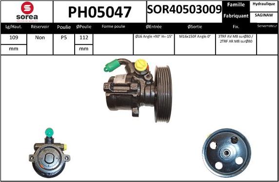 SNRA PH05047 - Гідравлічний насос, рульове управління, ГУР autocars.com.ua