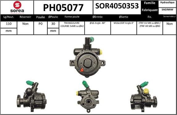 SNRA PH05077 - Гидравлический насос, рулевое управление, ГУР autodnr.net