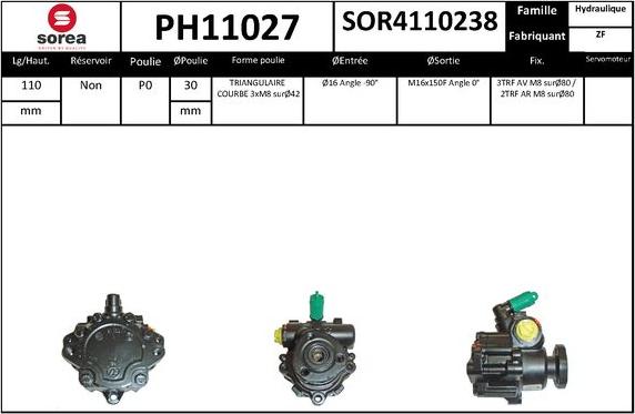 SNRA PH11027 - Гідравлічний насос, рульове управління, ГУР autocars.com.ua