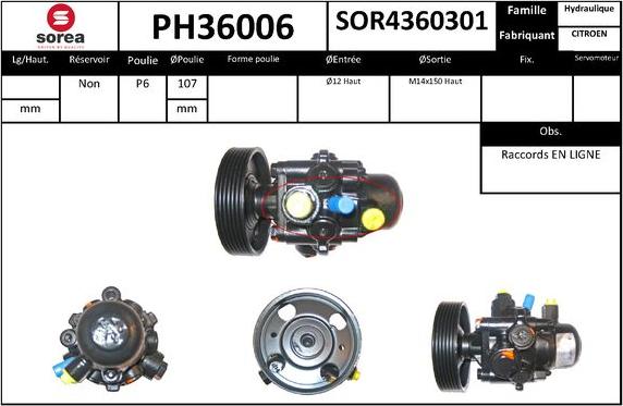 SNRA PH36006 - Гідравлічний насос, рульове управління, ГУР autocars.com.ua