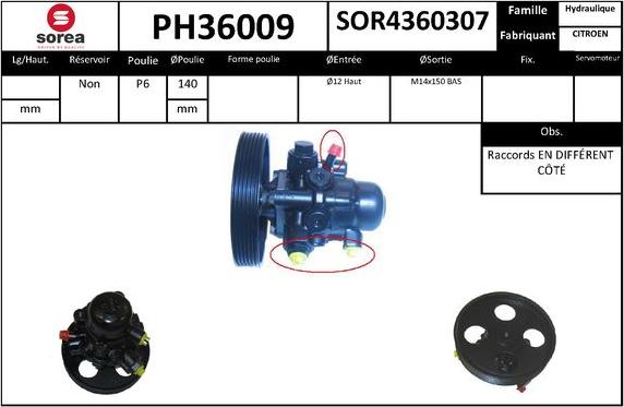 SNRA PH36009 - Гідравлічний насос, рульове управління, ГУР autocars.com.ua