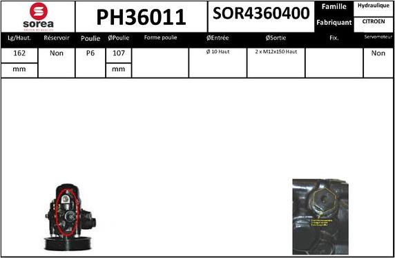 SNRA PH36011 - Гідравлічний насос, рульове управління, ГУР autocars.com.ua