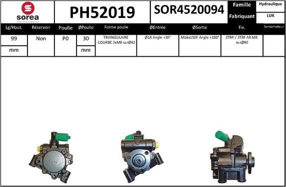 SNRA PH52019 - Гидравлический насос, рулевое управление, ГУР autodnr.net