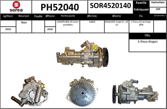 SNRA PH52040 - Гідравлічний насос, рульове управління, ГУР autocars.com.ua