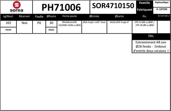 SNRA PH71006 - Гідравлічний насос, рульове управління, ГУР autocars.com.ua