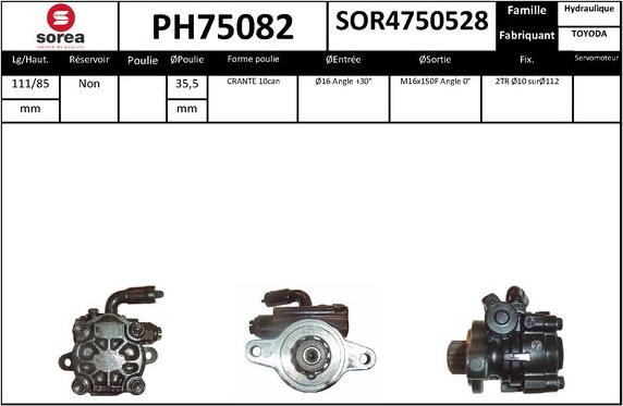 SNRA PH75082 - Гідравлічний насос, рульове управління, ГУР autocars.com.ua