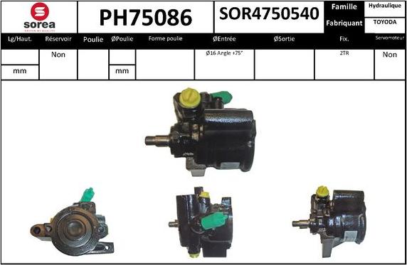 SNRA PH75086 - Гідравлічний насос, рульове управління, ГУР autocars.com.ua